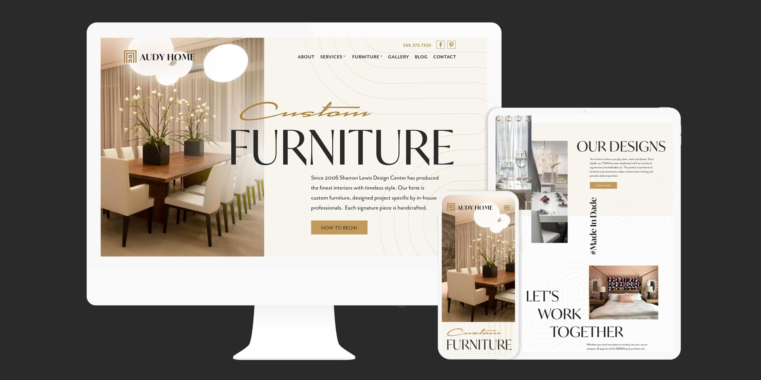 Audy Home website design responsively displayed on multiple devices