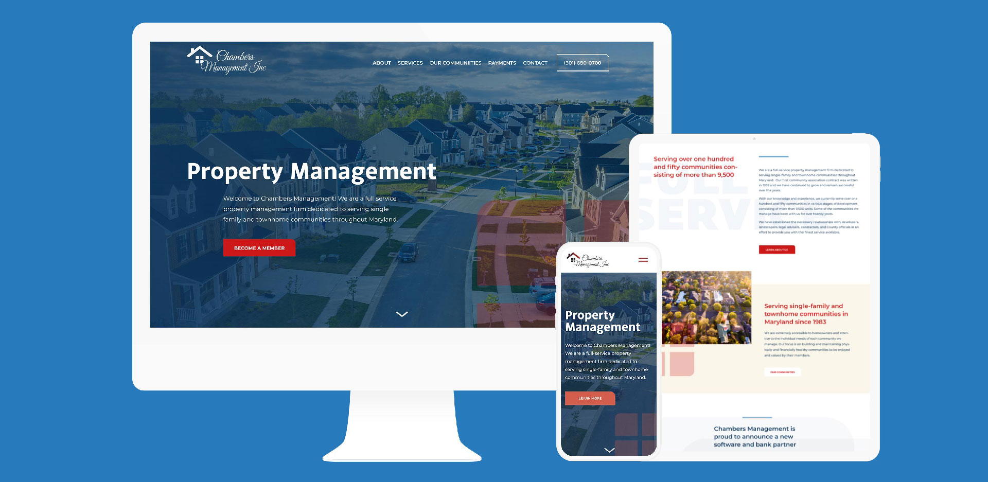 Chambers Management website design responsively displayed on multiple devices