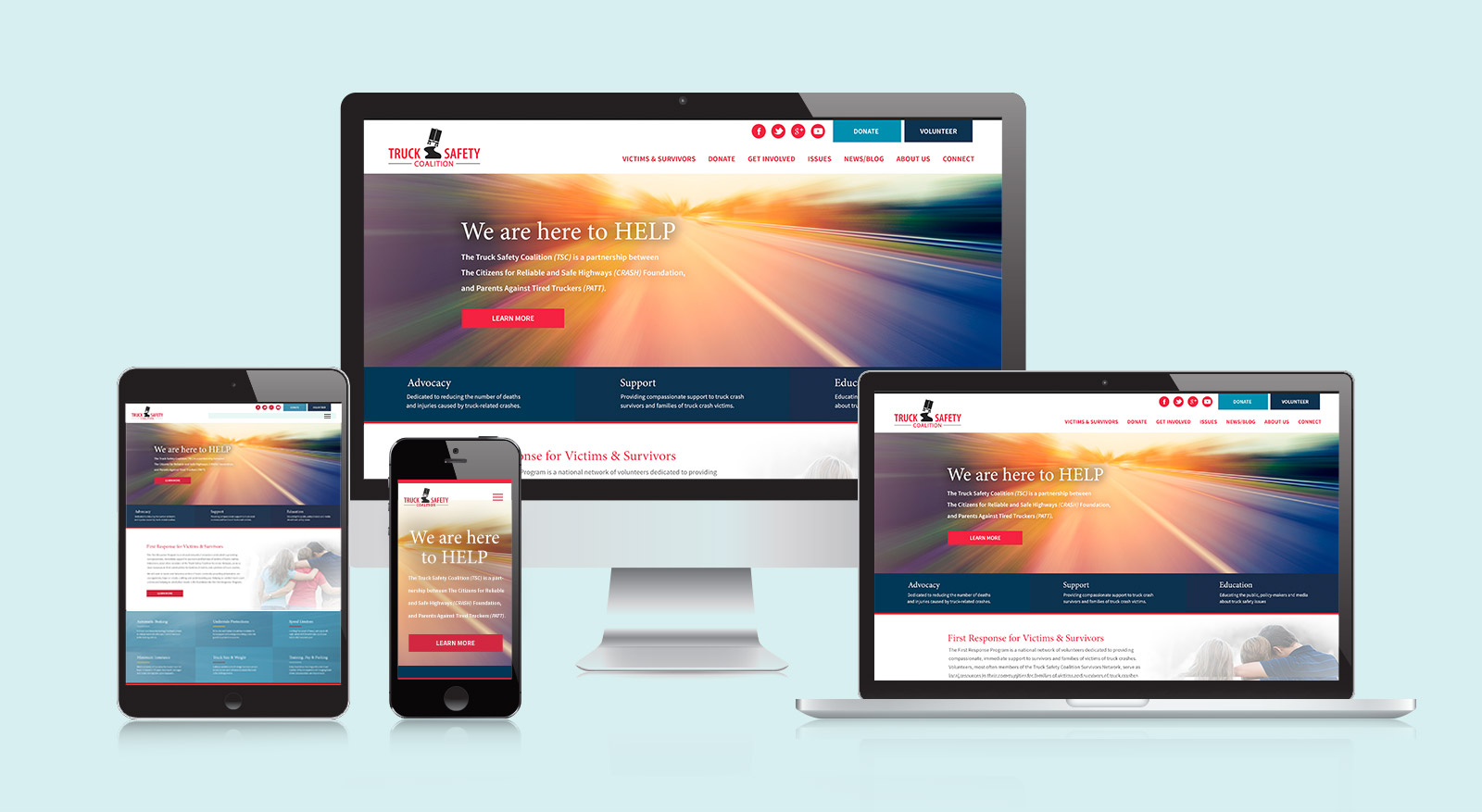 The Truck Safety Coalition website design responsively displayed on multiple devices